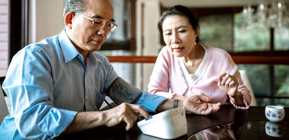 People taking their blood pressure measurement.